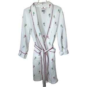 Quacker Factory Waffle Knit Palm Tree Robe Belted Size Large